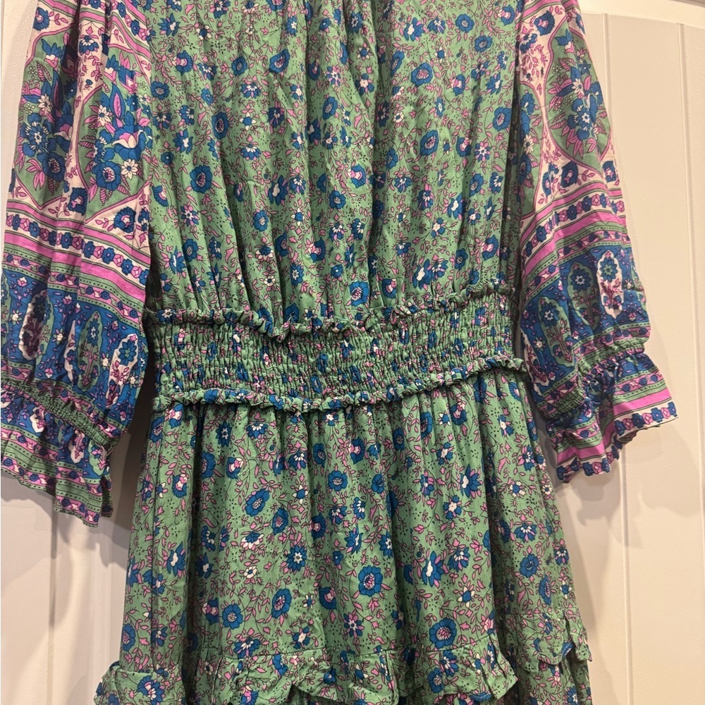 Anthropologie Floral Green and Purple Midi Dress - Picture 5 of 7
